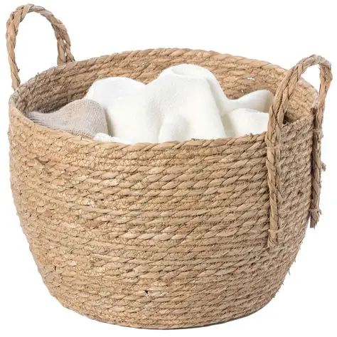 Natural Water Hyacinth Basket for Organizing Laundry Toys and Home Essentials with Sturdy Handles