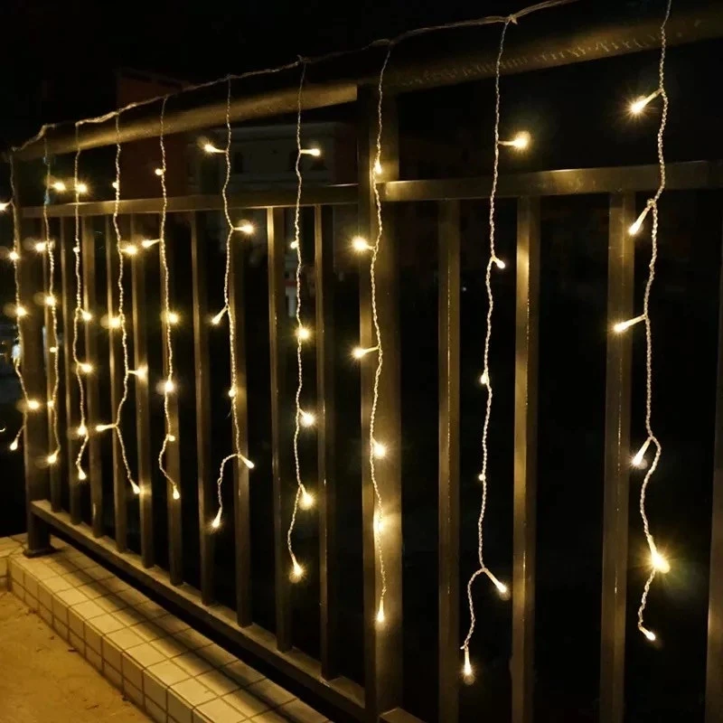 6LED Curtain Icicle String Lights Droop solar Christmas light Garland Garden Street Outdoor Decoration Holiday Light
