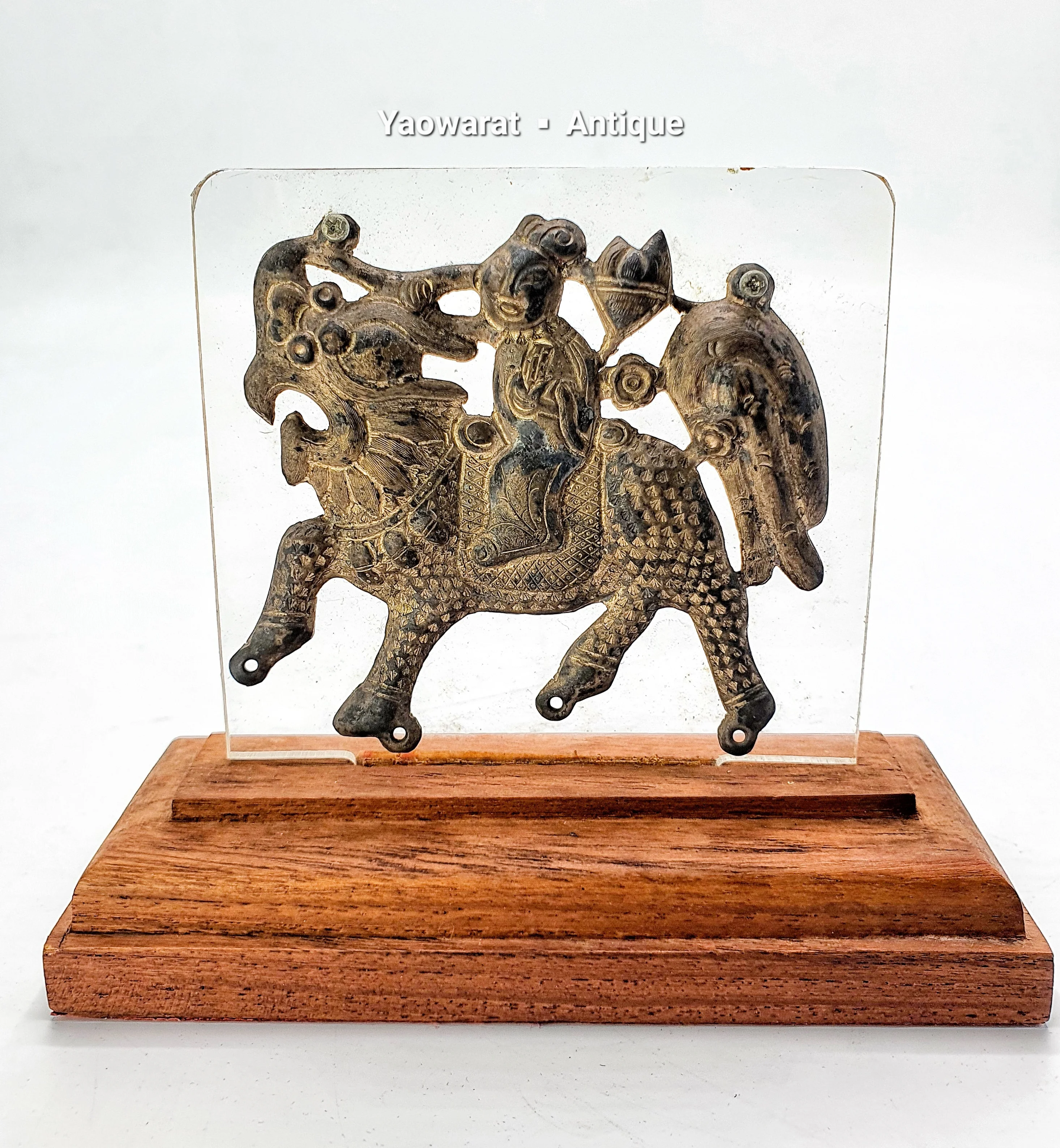 Antique Chinese Sterling Silver Kylin Amulet Which Represents Good Health Luck Good Fortune On Wood panel for Decorated collect