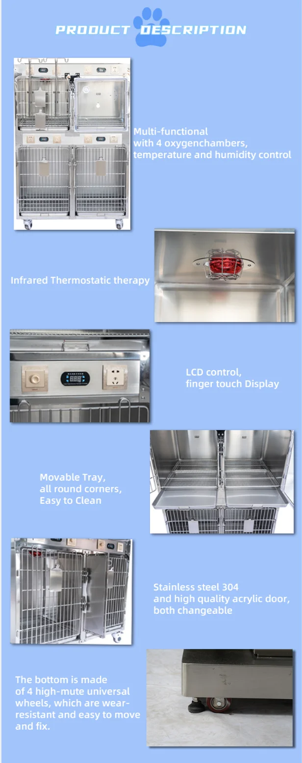 Hacemey Stainless Steel Infrared Warm Light Oxygen Cabin Cage Oxygen Vet clinic ICU Cage With Red Light for Animal Hosp