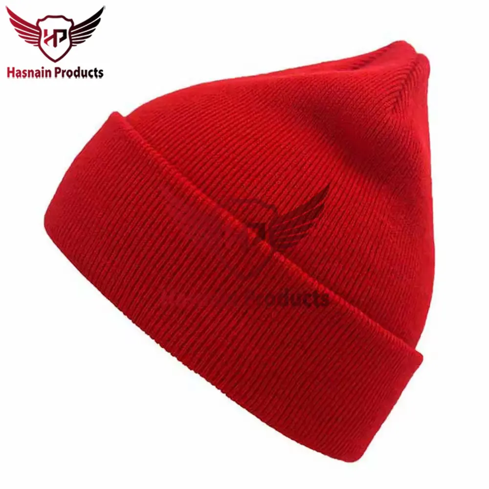 Premium Quality Custom Embroidered Logo 100% Acrylic Cotton Wholesale Winter Knit Beanies-Cap Unisex Adult Knitted Beanie Hat