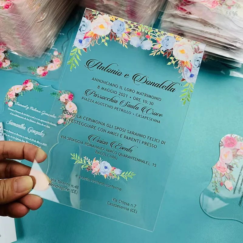 Hot Sale Custom Cards Luxurious Free Sample Wedding Invitation Golden Printed Clear Acrylic Invitations Wedding Cards