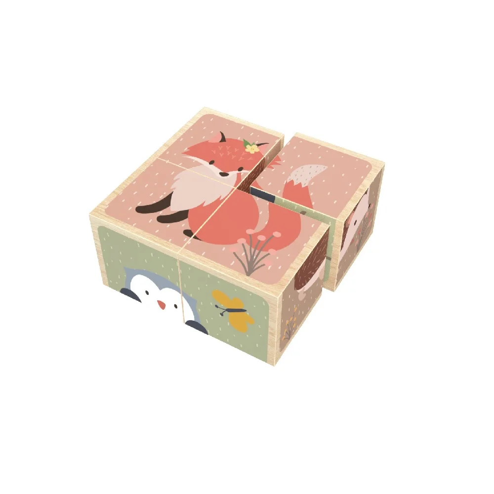 Wooden 4 Blocks Preschool Educational Toy Early Learning Kids 6 in 1 Cube Puzzle Wooden Block Puzzles Toys Educational Toys