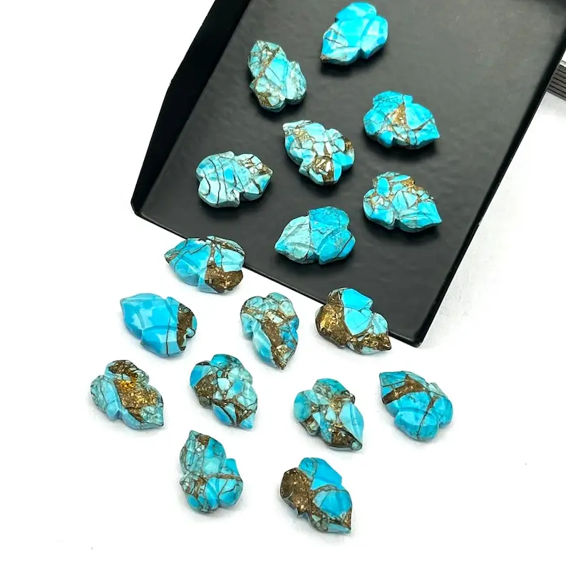 Top Quality Copper Turquoise Leaf Shape Carved Gemstone Charms 13x9mm Turquoise Carving Beads for Jewelry Making At Bulk Price