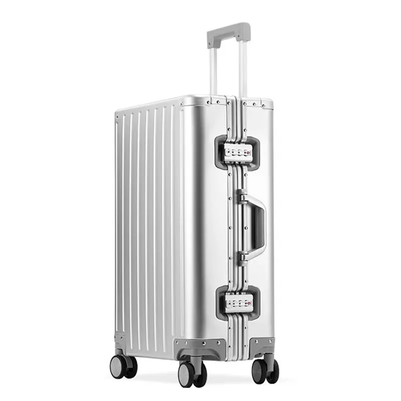 Luxury Large Capacity Carry-On Luggage Lightweight Aluminum Frame Suitcase Pure Metal Password Case TSA Lock Polyester Lining