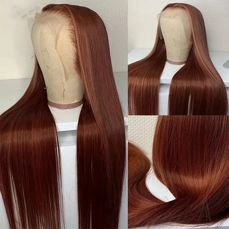 #33Auburn Cooper Red Brown Lace Front Wigs Human Hair Reddish Brown  Straight  Human Hair Wigs