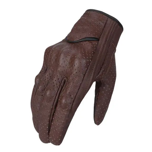 High Quality Leather Dark Brown Style Short Cuff Gloves Racing Leather Gloves