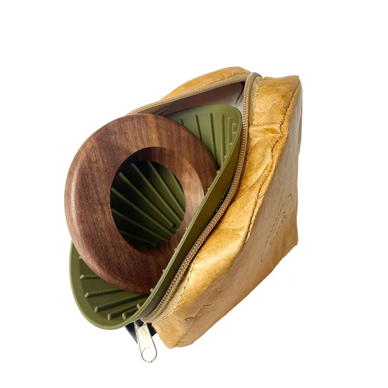 Modern Silicone Coffee Dripper Set with Wood Handle Glass Ceramic Paper Metal Pour Over Design for Outdoor Camping