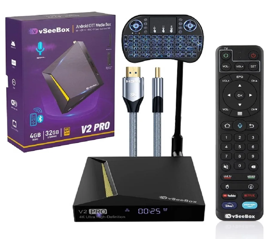 Новый рейтинг vSeeBox V2 Pro с голосовым пультом, (4 ГБ оперативной памяти + 32 ГБ ROM) доставка по всему миру