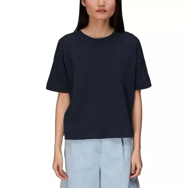 Футболка женская оверсайз с коротким рукавом Классическая тенниска из хлопка и полиэстера свободная повседневная майка темно-синий цвет