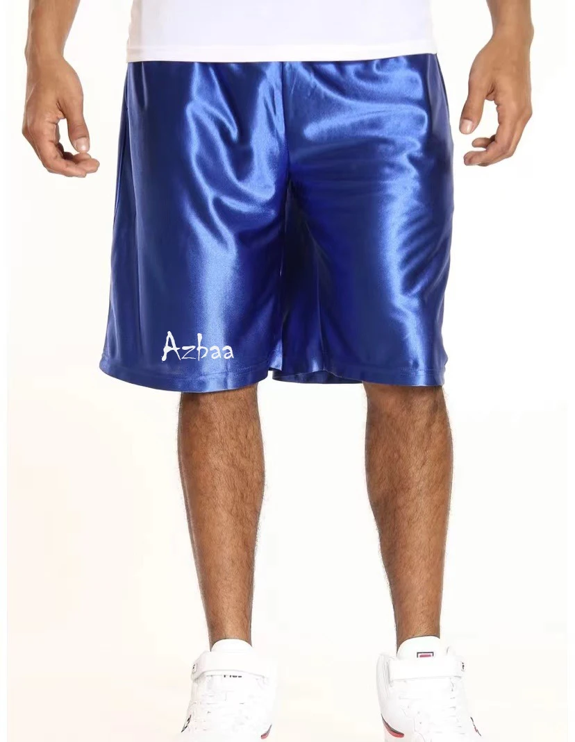 mens basketball blue satin blank basketball training shorts silk