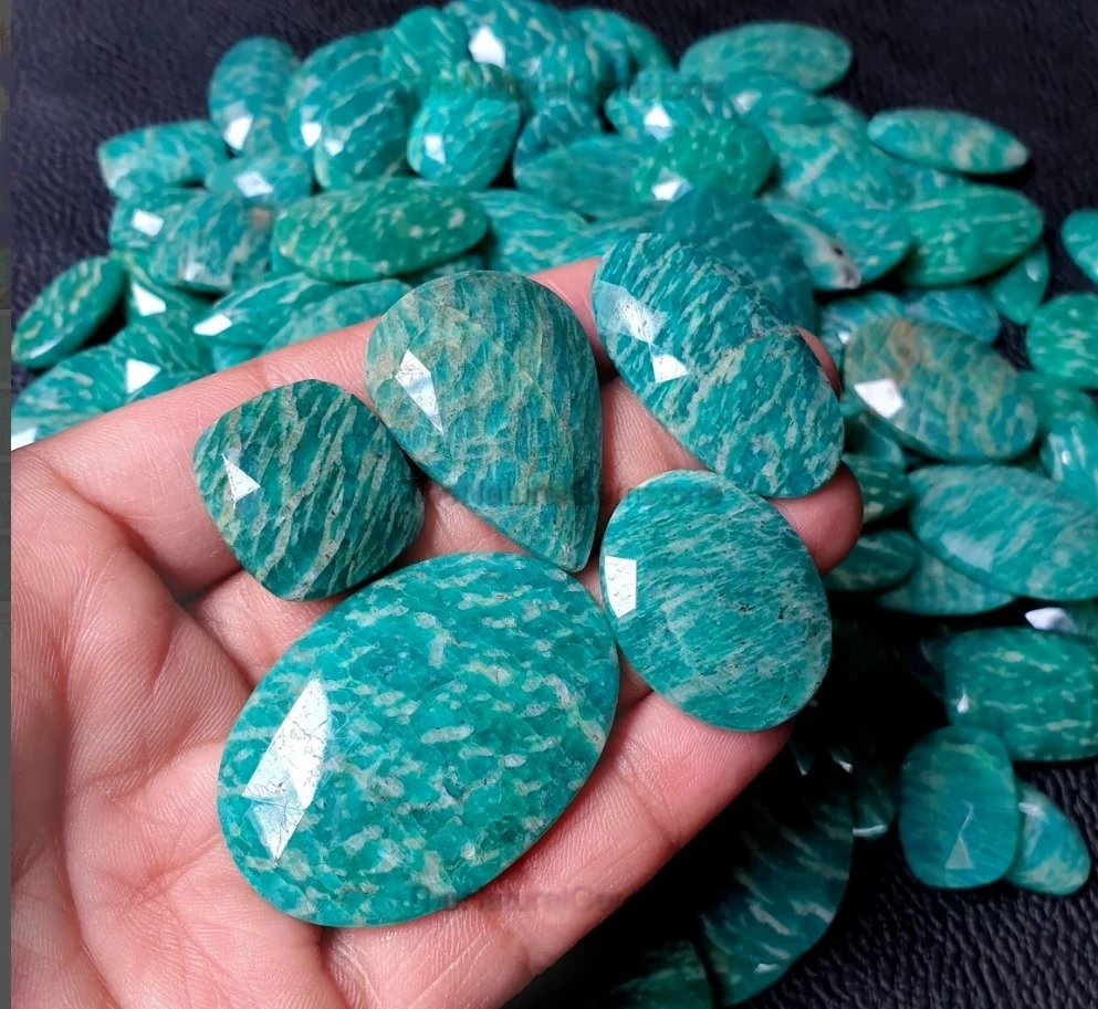 Natural Green Amazonite Stone, Rose Cut Amazonite Wholesale Cab Lot, Faceted Amazonite Crystal For Making Jewelry Necklace