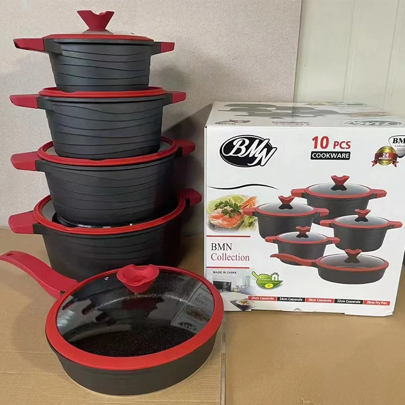 10-Piece Set of Aluminum Vacuum Flasks & Thermoses Non-Stick Pot Set with Rice Bowl and Braising Pan