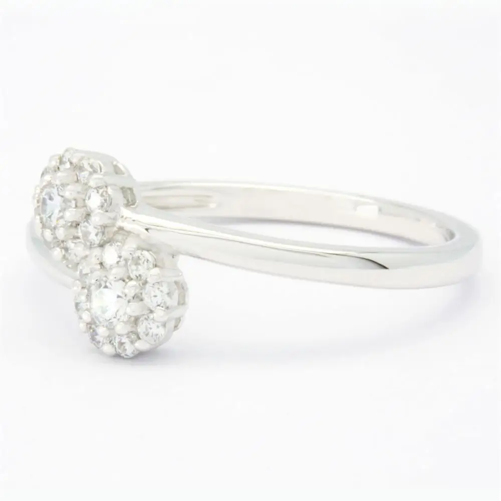 Wholesale 18K White Gold Diamond Elegant High Grade Luxury Full Diamond Double Cluster Rings For Women