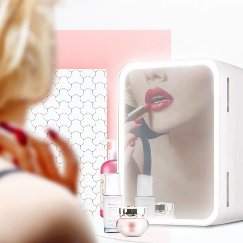 8L Custom Cosmetic Mini Beauty Makeup Skincare Beauty skin care make up fridge with Mirror Glass Door