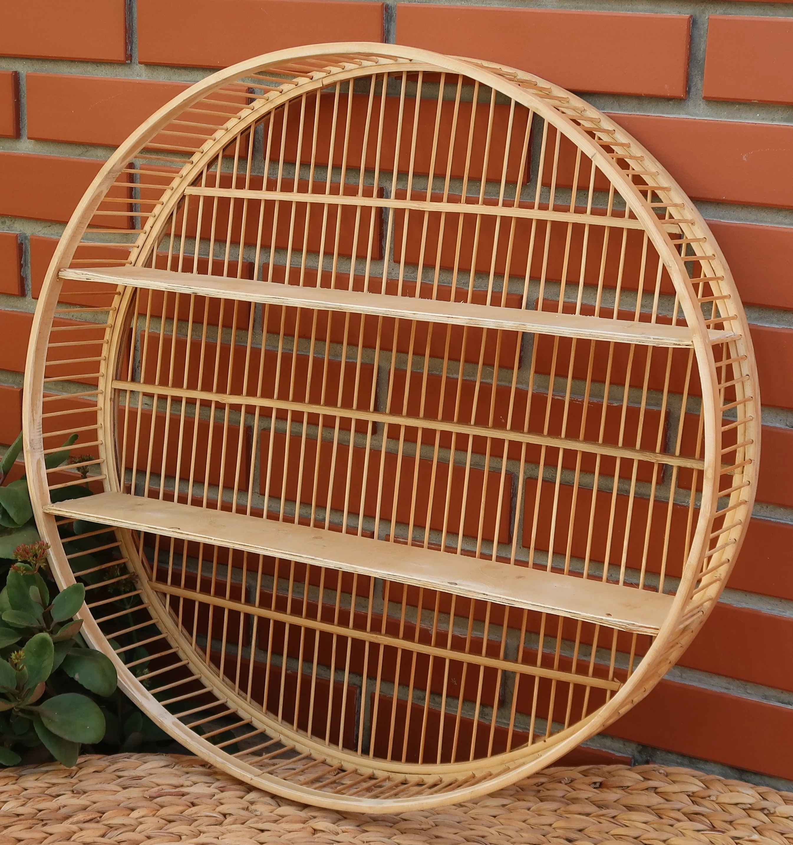 2024 Wall selling natural rattan 2-tier round wall shelf, ideal for storage and creating a cozy atmosphere made in Vietnam