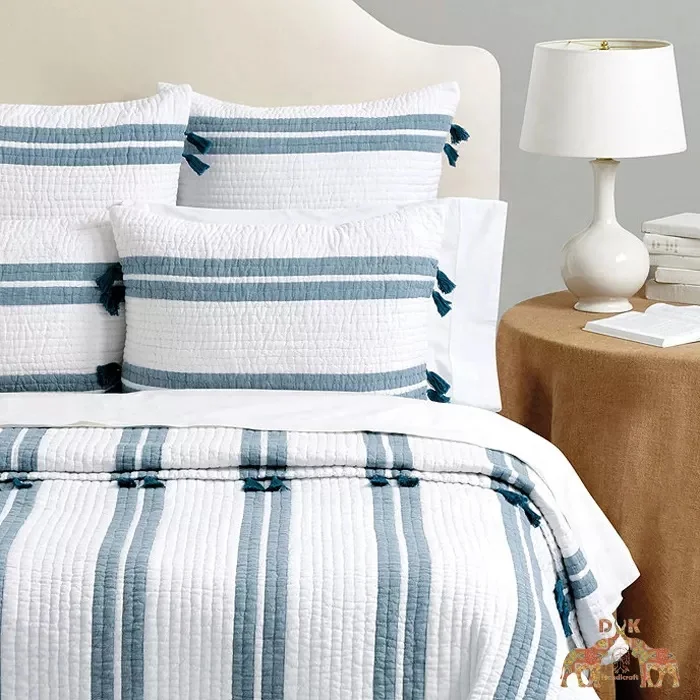 Luxury cotton Stripped machine Quilt 100% Cotton blanket wholesale coverlet hand block print Indian Kantha Bedspread