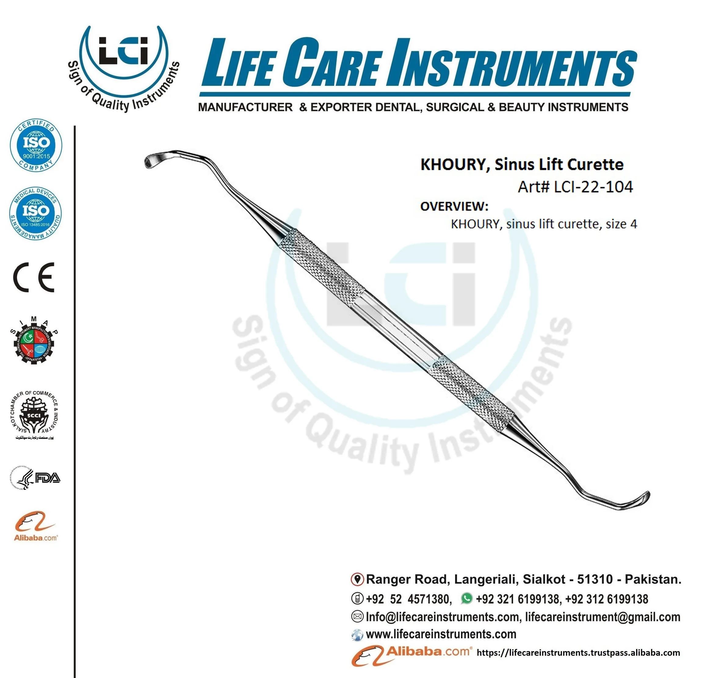 Sinus Curette Set 9 Pcs Set Made with high grade material Stainless Steel by Life Care Instruments