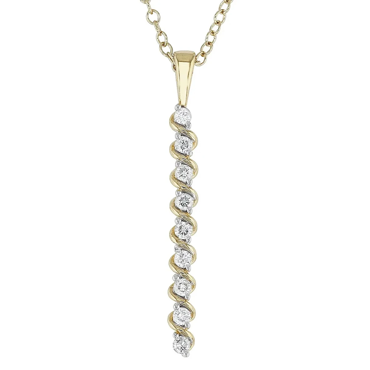 White Lab-Grown Diamond 14K Yellow Gold Drop Pendant, 925 Sterling Silver, Rope Chain Included, Timeless Sparkle Fine Jewelry
