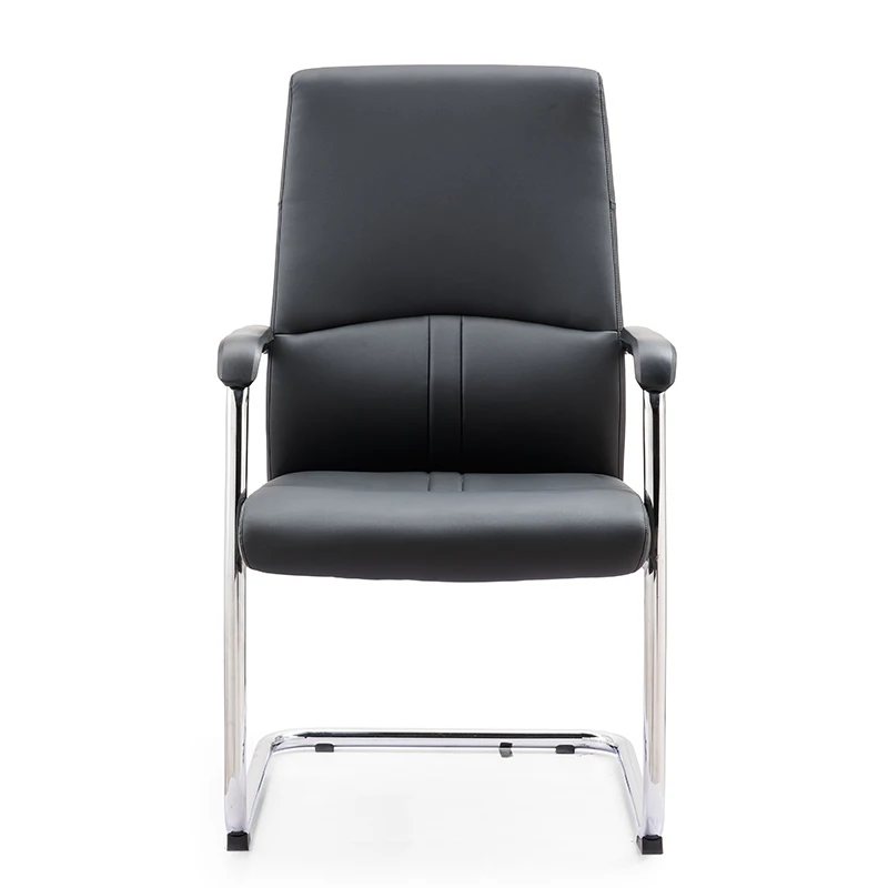 Guangdong Cheap PU Leather Office Chair Mid Back Metal Leg Visitor Chair Conference Meeting Room Chair Without Wheel