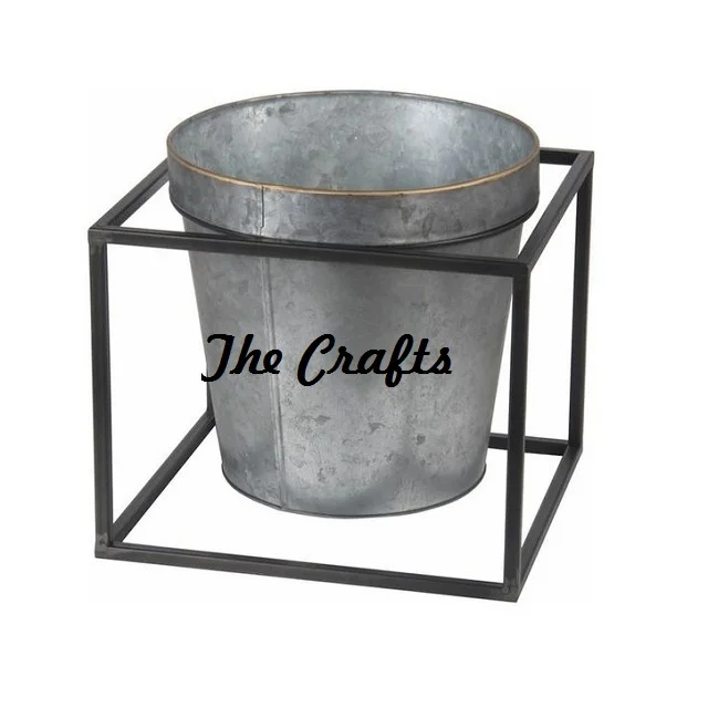 Marvelous Design Metal Galvanized Flower Pot Planter With Black Iron Stand Decorative Plater At Competitive Prices