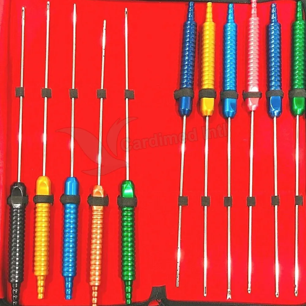 Liposuction Cannula Complete Set Of 10 Pieces Plastic Surgery Cannula With Suction Handle For Sale