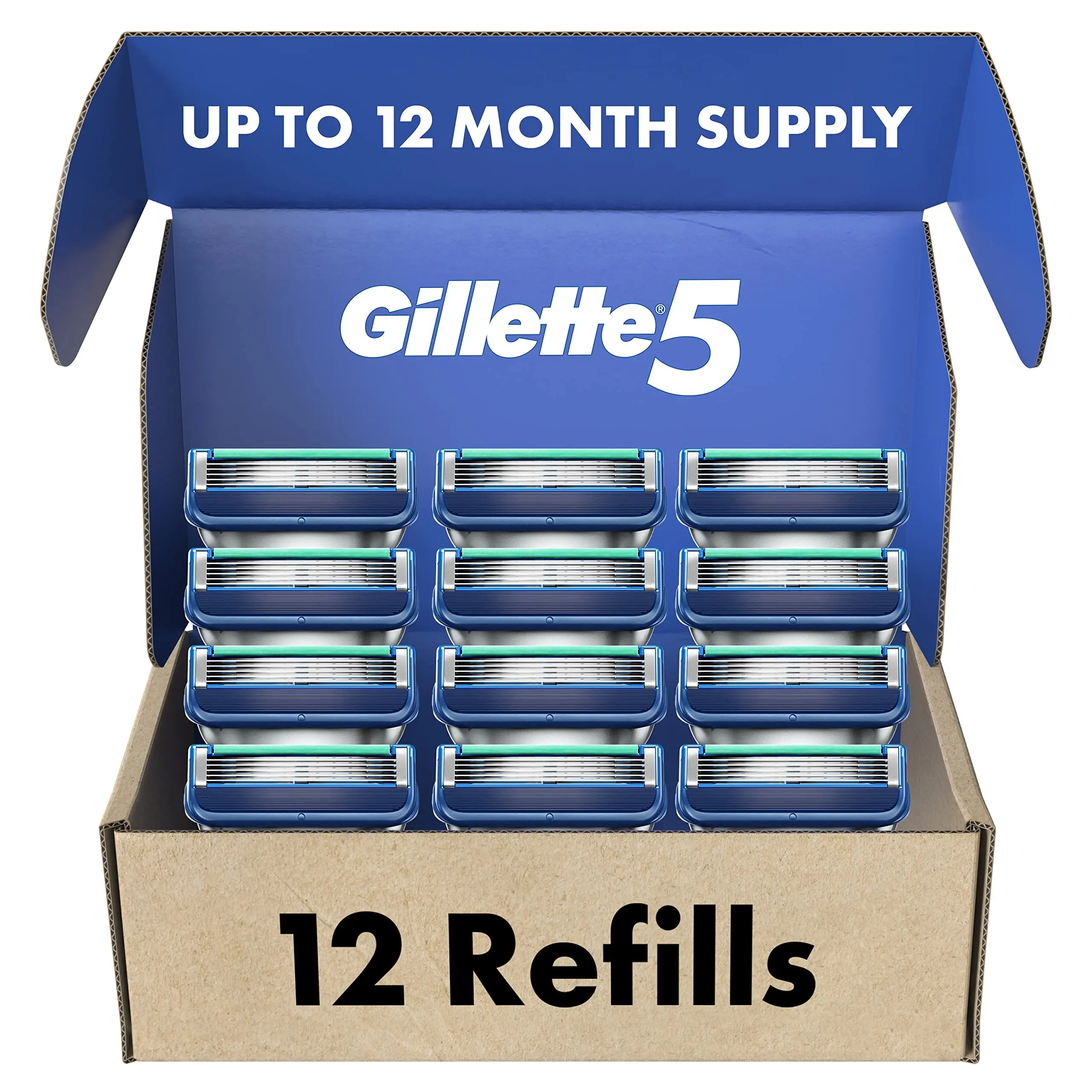 Заправка лезвий для бритья Gillette5, 12 штук, смазка для более удобного бритья