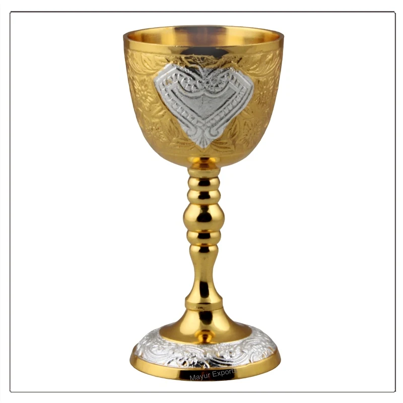 Gold Embossed Chalice 3 Oz Hand Made Vintage Brass Goblet Chalice with artistic grapes embossing Ciborium Chalice