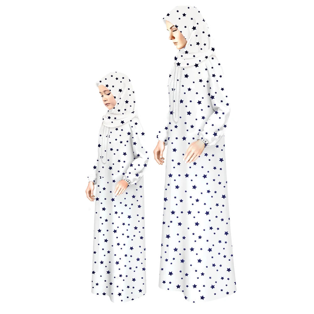 Hot sale kids muslim dress for girls printed middle east arab long sleeve prayer ethnic clothing