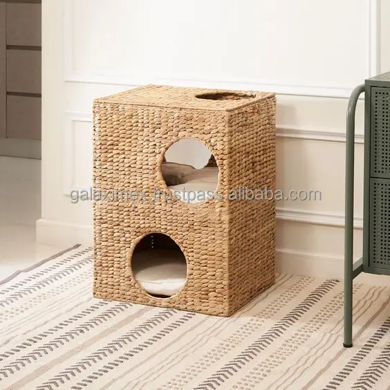 Cheapest natural water hyacinth handwoven pet bed seagrass wicker dog cat bed with cushion eco friendly from Handicraft Factory