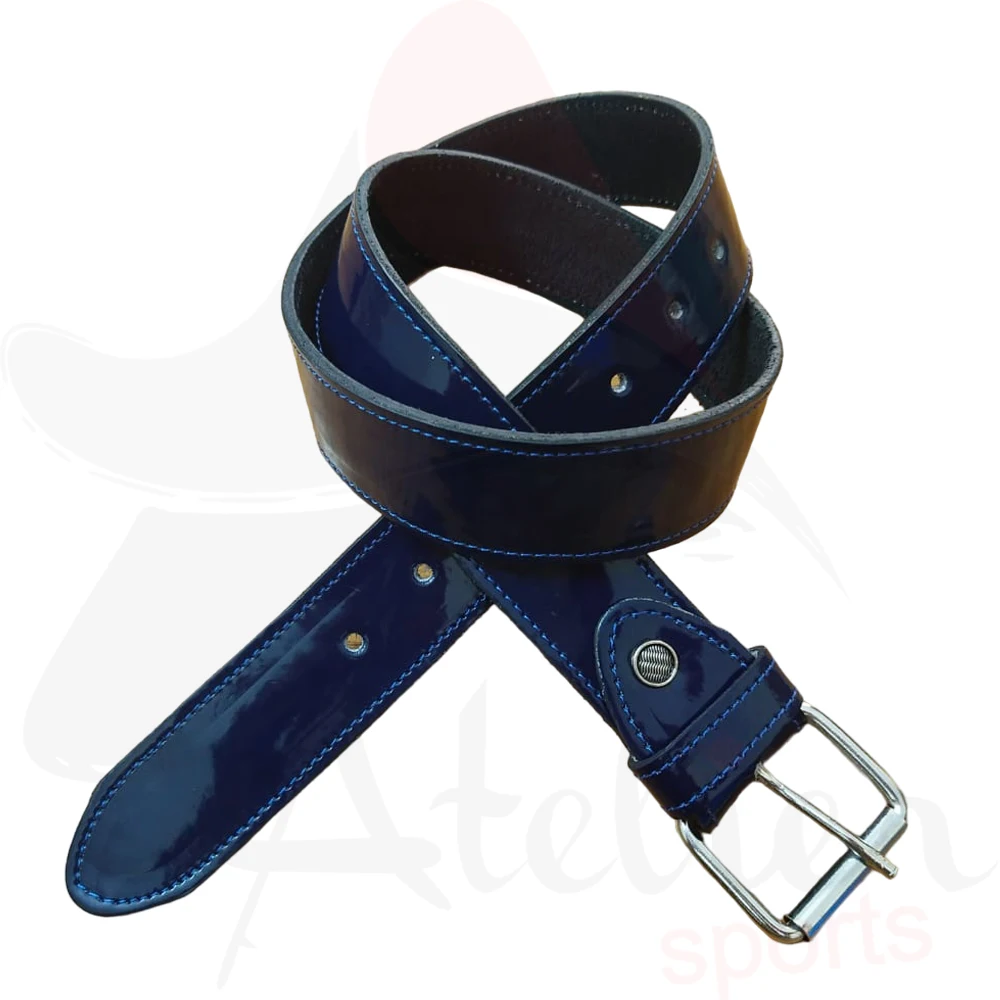 Shiny Glass Navy Blue  Baseball Leather Belt