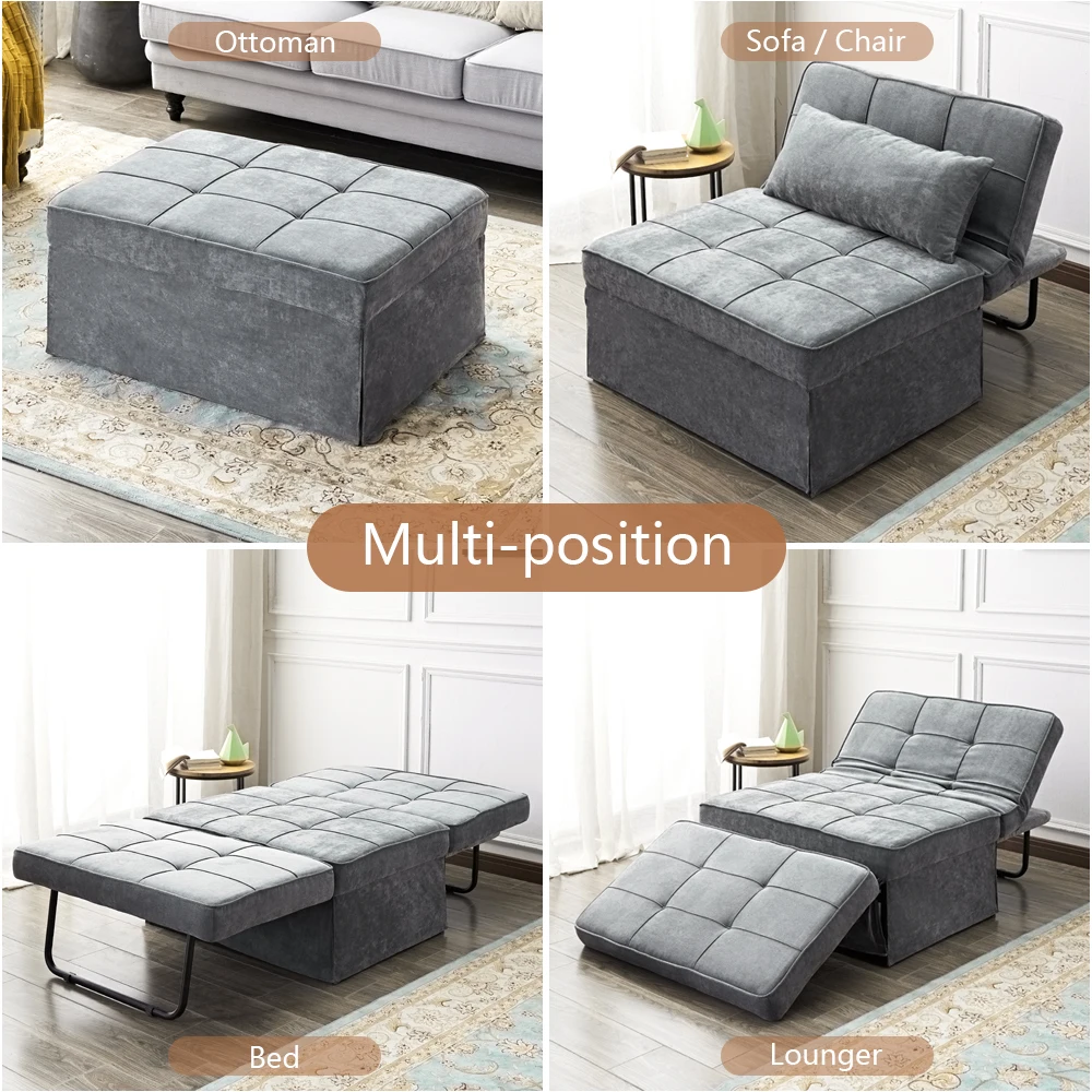 Vonanda 4 in 1 convertible stunning velvet Ottoman Sofa Bed Small Modern Couch Multi-Position Convertible