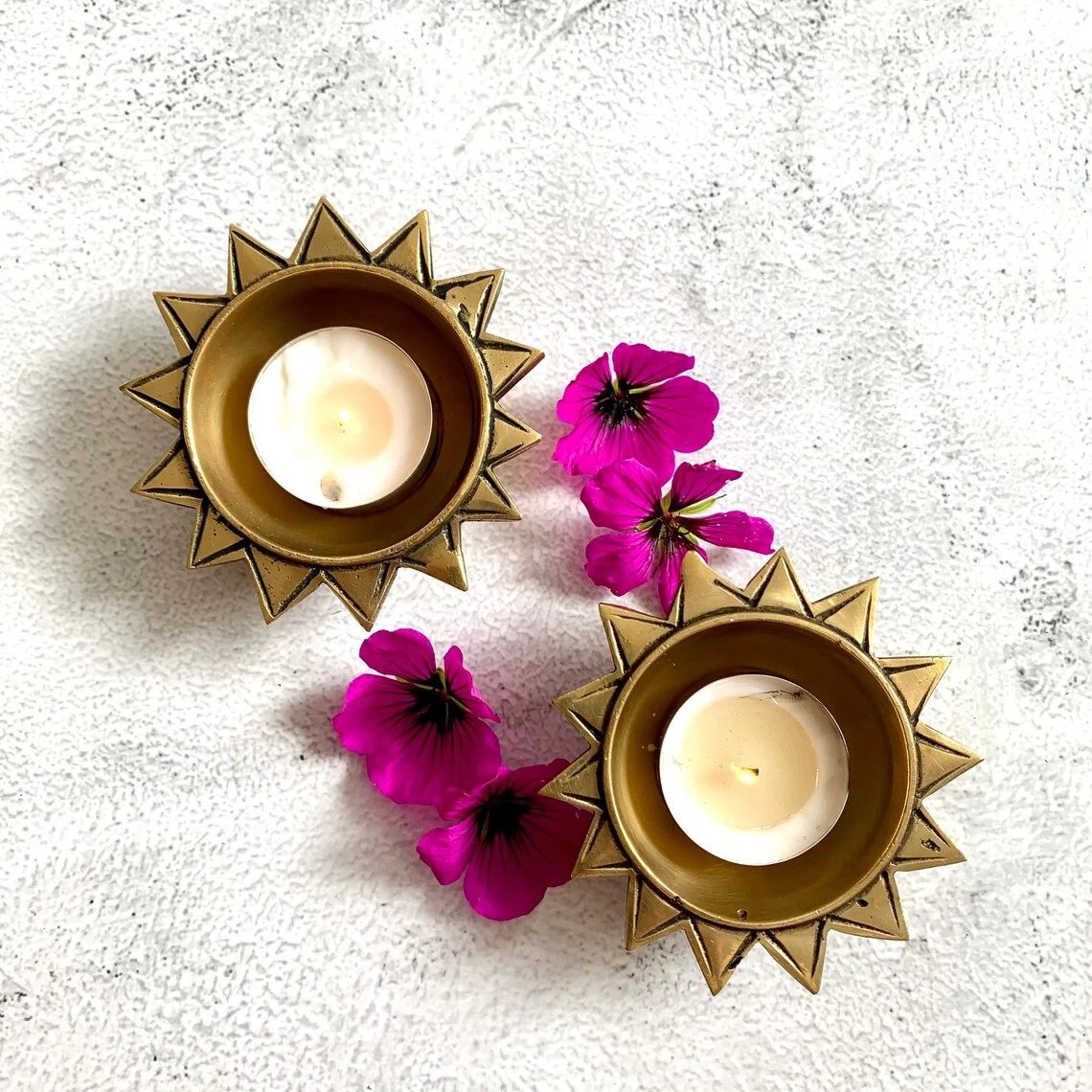 Modern brass flower Diya tea light holder oil lamp home and office interior decoration Diwali decor housewarming wedding gift