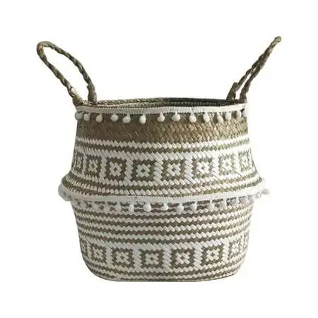 Water Hyacinth Storage Basket with Lid for Organizing Laundry Clothes and Towels in Rustic Homes