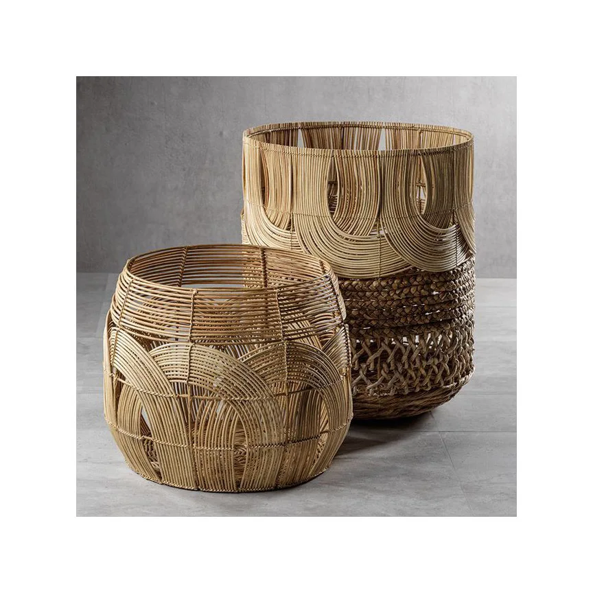 Elegant Look Set Of 2 Bamboo Rattan Basket New Arrival Good Design Laundry Storage Basket For Home Decor