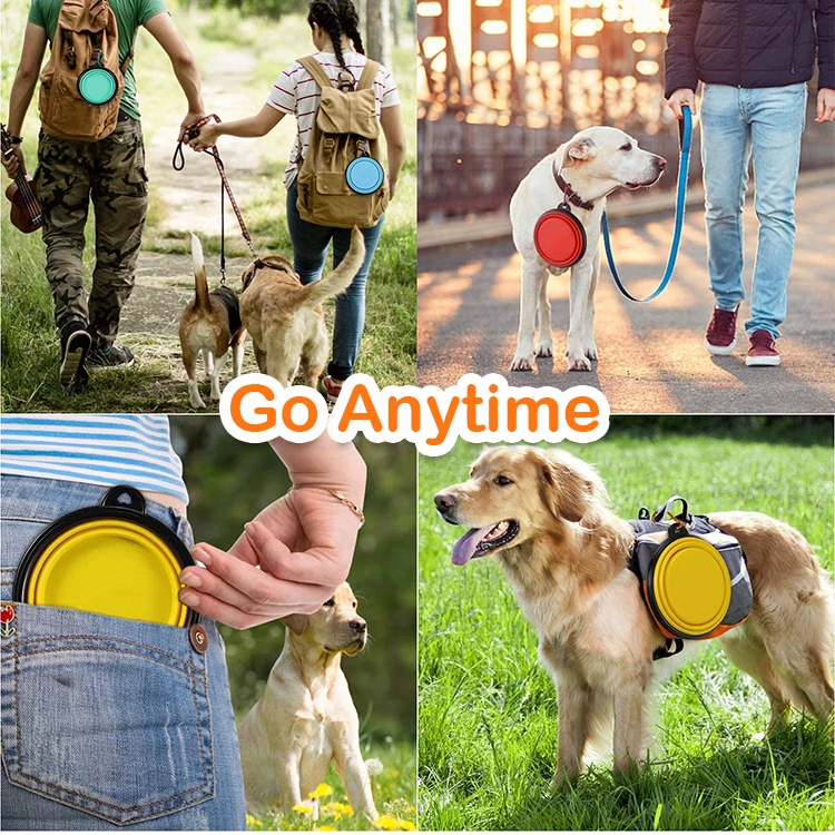 silica gel pet bowl portable travel easy carry water bottle foldable dogs food bowl with carabiner travel bowl