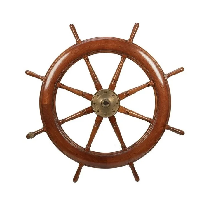 Handmade Brown and Gold Teak Wood Ship Wheel with Brass Inset and Six Spokes 18 Inches Wheel Boat Decorative Nautical