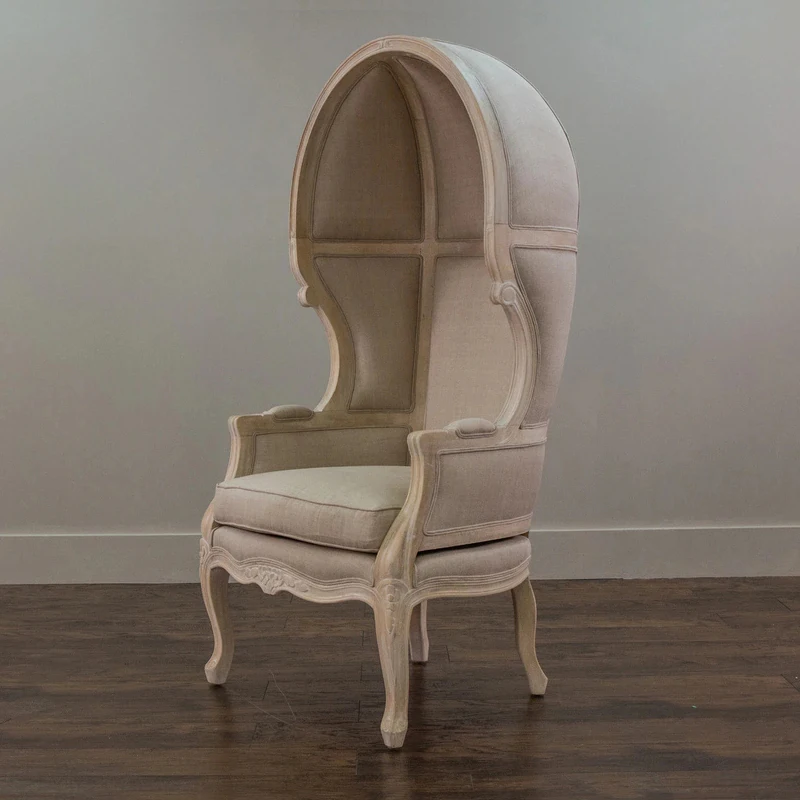 Classic Rustic French Style Chateau Balloon Chair Solid Oak Wood Linen Versailles Dome Chair for Living Room Hotel Wedding