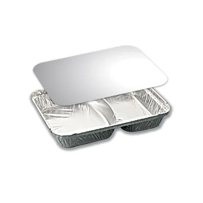 Bayader 600-Piece Disposable 2-Compartment Aluminium Tray Rectangular Square Foil Box with Lid for Food Packaging