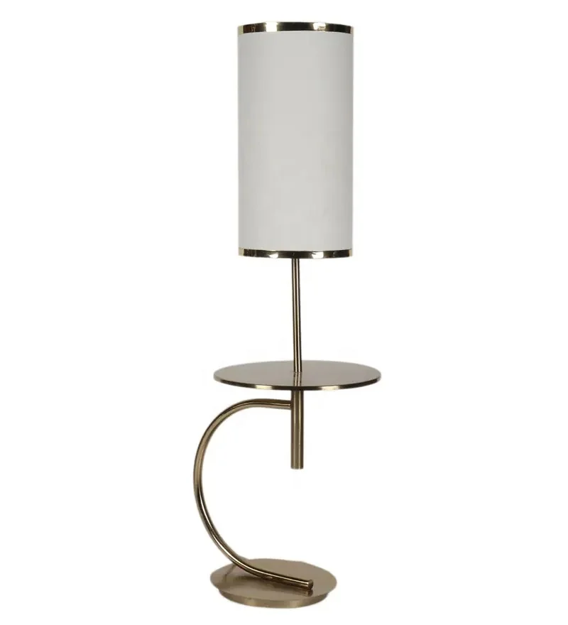 Best Quality White Fabric Shade Floor Lamp With Gold Base .