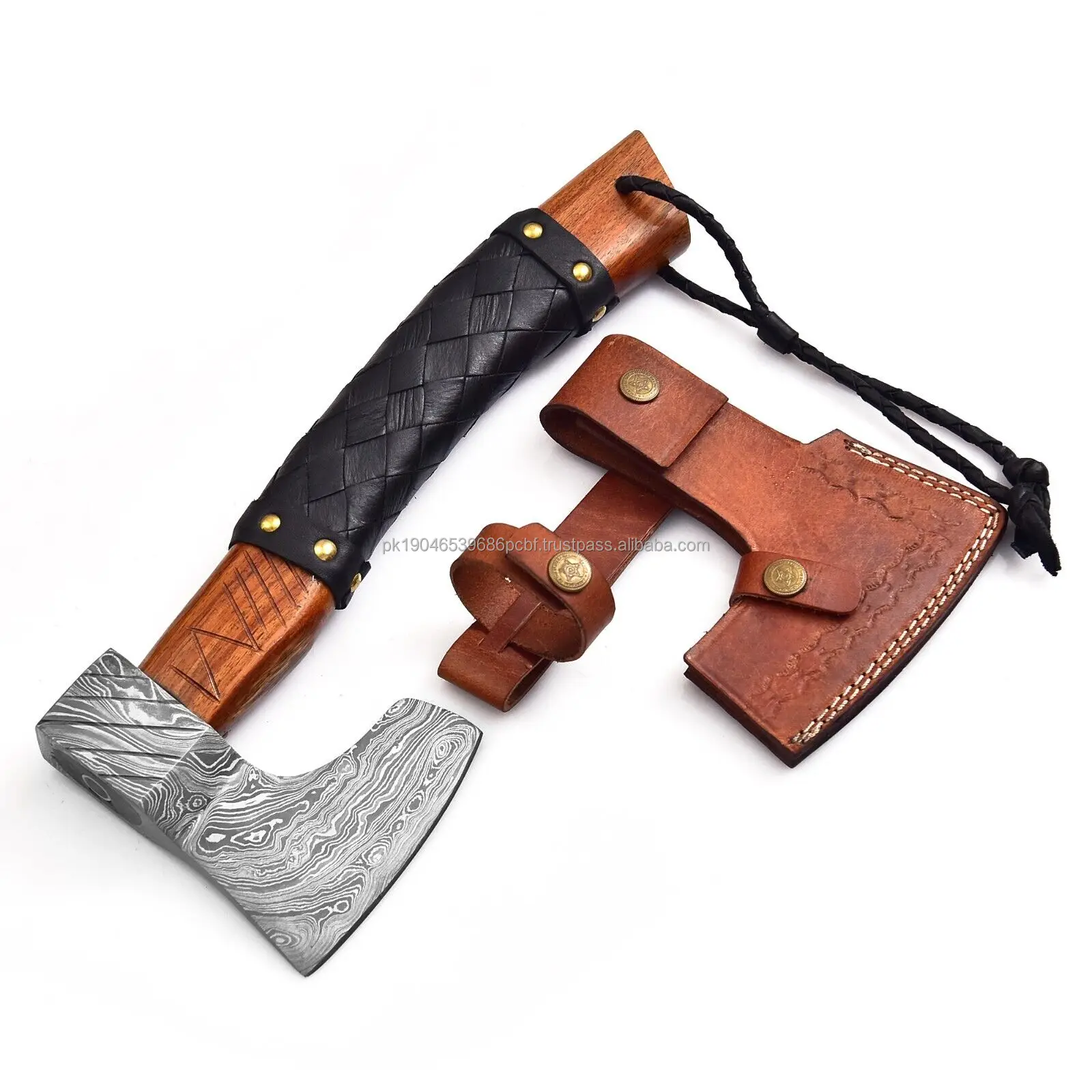 Custom Forged Battle Ready Damascus axe Bearded Viking Tomahawk with Leather Sheath for Outdoor Survival Camping Wood Hatchet