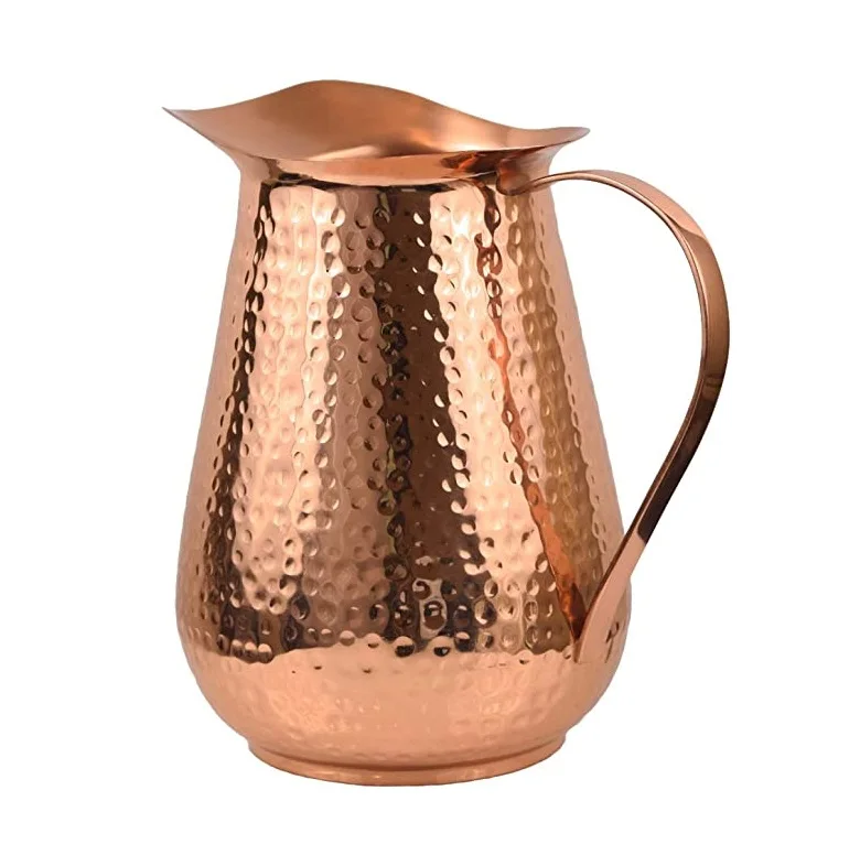 Wholesale Production Water Pitcher Trending Design Hotel Home Drink Ware Container Brass Handle Hammered Finished Jugs Sets