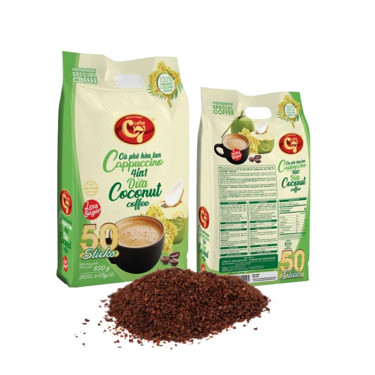 Instant Coffee Stick Fast Delivery Cappuccino 4 In 1 OEM Service Using With Hot Water Coconut Coffee Flavor Vietnam Supplier