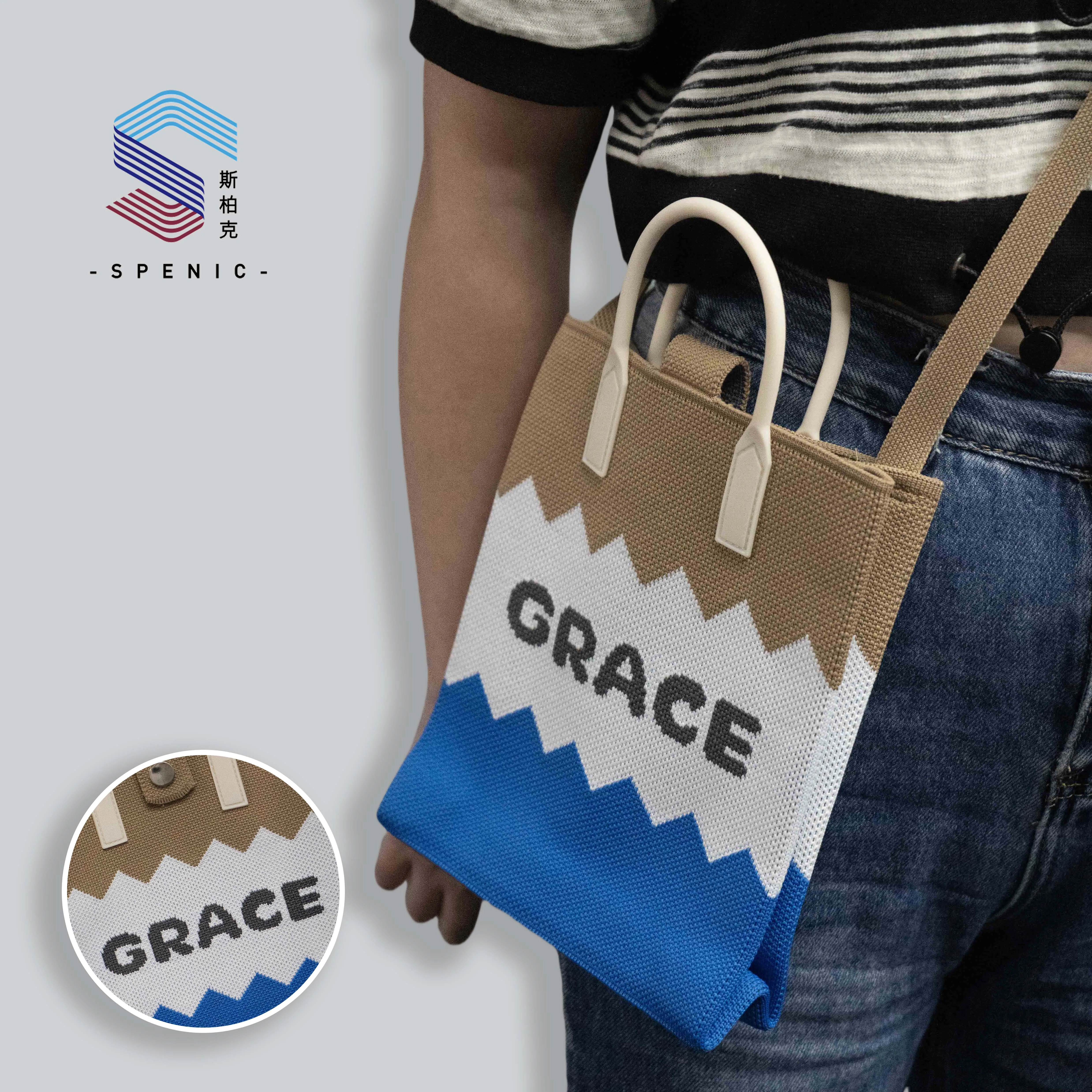 OEM ODM Hot Selling Custom Fashion Accessory Tote Winter Woven Design Flying Knit Bag For Women Men Use