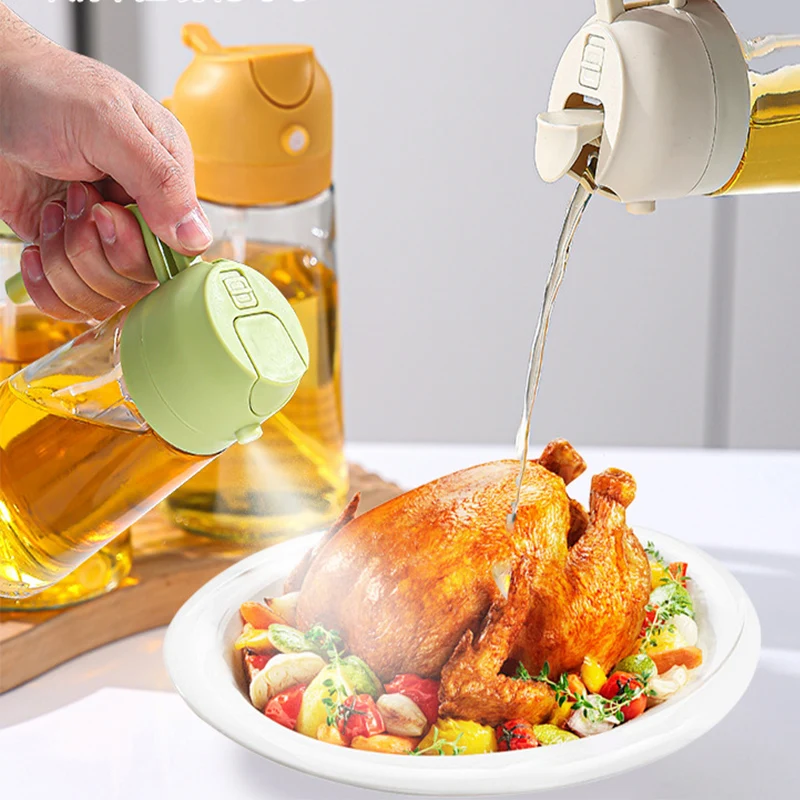 Dual Purpose Spray Vinegar Cooking Glass 2 in 1 Olive Bottle Kitchen Oil Dispenser