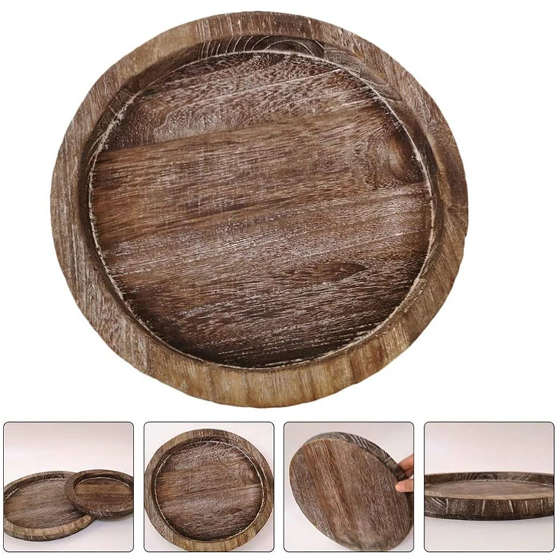 Custom vintage round wooden tray with rustic decorative brown round wooden tray