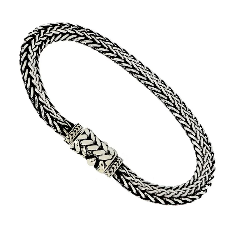 MADE IN ITALY SILVER BRACELET ORIGINAL DESIGN CLASP BALINESE INSPIRATION AGED RHODIUM PLATED BANGLE