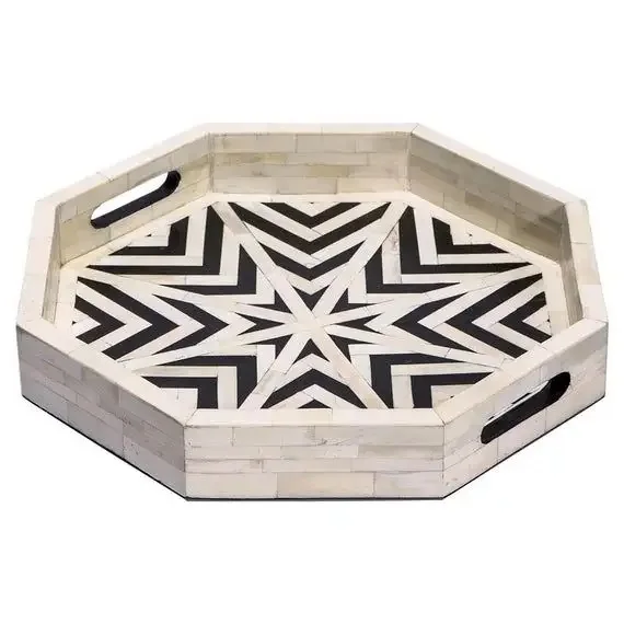 Tray Ramadan Japanese-Style Round Plate Solid Bone Inlay Fruit Bread Tray For Home Use For Tea Cake Fruit Woven