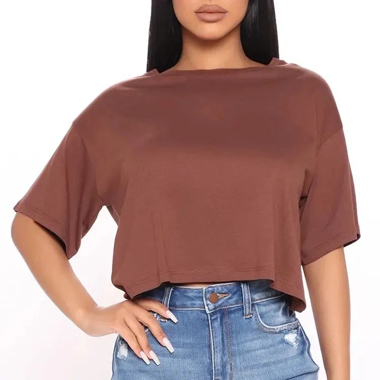 Plain Ladies Black Tshirt Printing Blank Cotton Loose Crop Top Women  Blank Plain White Lose Fitting Crop Top T Shirts Gym Cropp