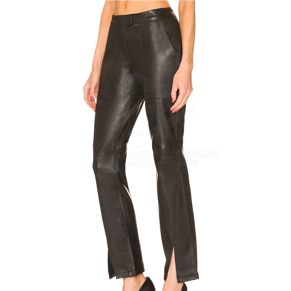 Hot Selling High Quality Black Faux Leather Pants Leather Sexy Ladies Fashion Women Flared Leather Pants